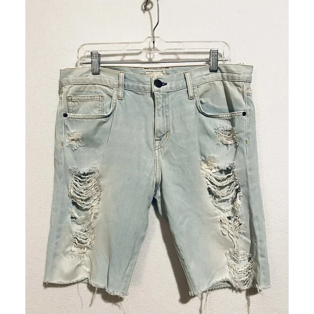 Current Elliot Shorts Womens 29 Light Blue Distressed Denim The Long Boyfriend